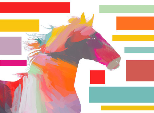 Orange Abstract Modern Horse Block Poster Print - Irena Orlov