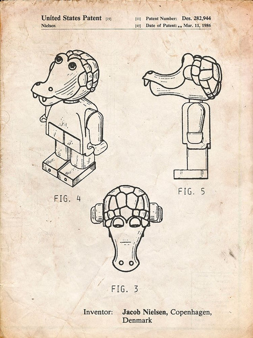 PP922-Vintage Parchment Lego Crocodile Patent Poster Poster Print - Cole Borders