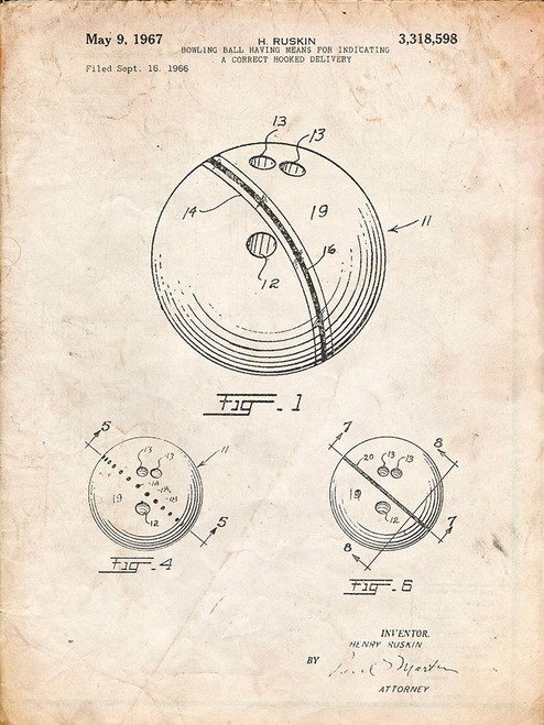 PP493-Vintage Parchment Bowling Ball 1967 Patent Poster Poster Print - Cole Borders