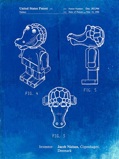 PP922-Faded Blueprint Lego Crocodile Patent Poster Poster Print - Cole Borders