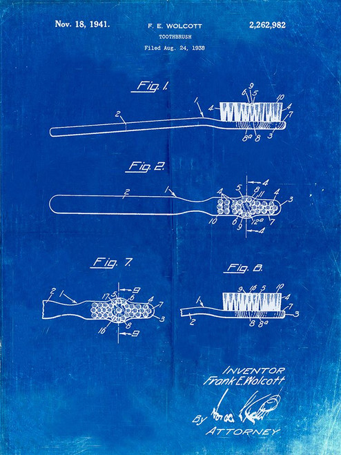 PP1103-Faded Blueprint Toothbrush Flexible Head Patent Poster Poster Print - Cole Borders