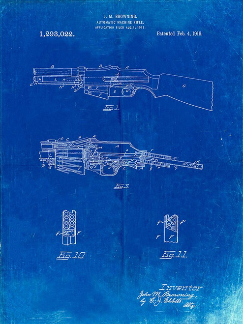 PP469-Faded Blueprint M1919 Browning Automic Rifle Patent Poster Poster Print - Cole Borders