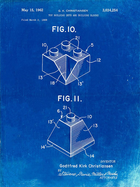 PP920-Faded Blueprint Lego Building Kit Blocks Patent Poster Poster Print - Cole Borders