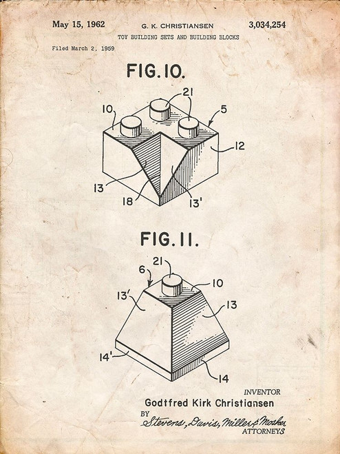 PP920-Vintage Parchment Lego Building Kit Blocks Patent Poster Poster Print - Cole Borders
