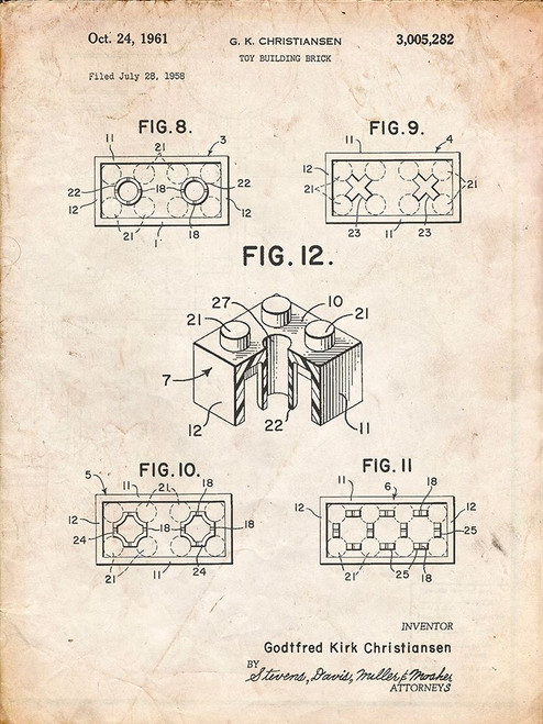 PP919-Vintage Parchment Lego Building Brick Patent Poster Poster Print - Cole Borders
