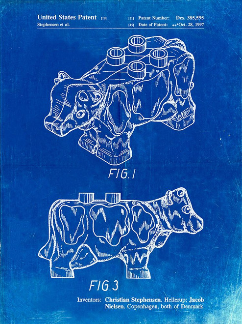 PP921-Faded Blueprint Lego Cow Patent Poster Poster Print - Cole Borders