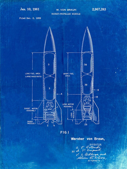 PP1129-Faded Blueprint Von Braun Rocket Missile Patent Poster Poster Print - Cole Borders PP1129-Faded Blueprint Von Braun Rocket Missile Patent Poster Poster Print - Cole Borders