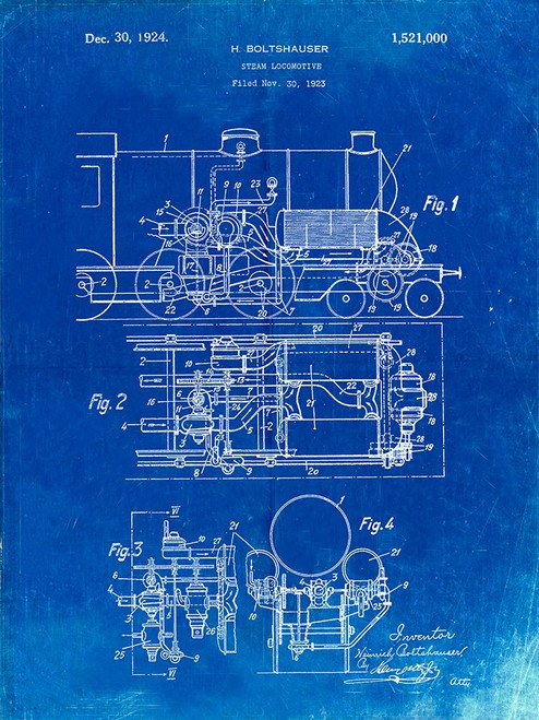PP516-Faded Blueprint Steam Train Locomotive Patent Poster Poster Print - Cole Borders