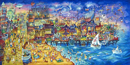 Fireworks Over Steel Pier Poster Print - Bill Bell