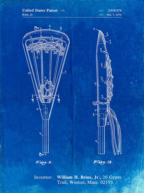 PP915-Faded Blueprint Lacrosse Stick 1936 Patent Poster Poster Print - Cole Borders