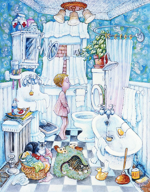 Bathroom Boy Poster Print - Bill Bell
