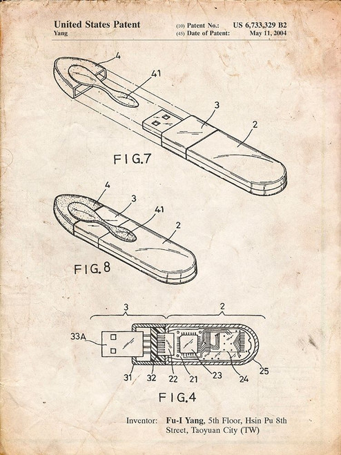 PP1120-Vintage Parchment USB Flash Drive Patent Poster Poster Print ...