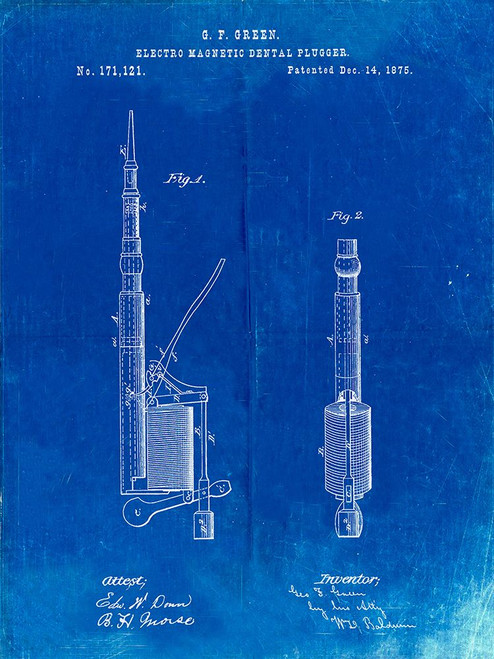 PP491-Faded Blueprint Dentist Drill Patent Poster Poster Print - Cole Borders