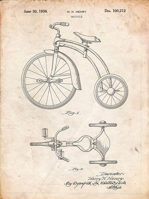 PP1114-Vintage Parchment Tricycle Patent Poster Poster Print - Cole Borders