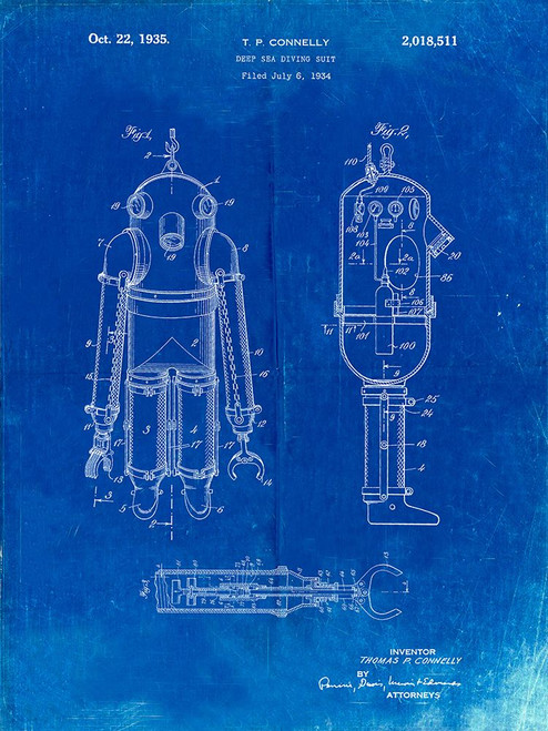 PP479-Faded Blueprint Deep Sea Diving Suit Patent Poster Poster Print - Cole Borders PP479-Faded Blueprint Deep Sea Diving Suit Patent Poster Poster Print - Cole Borders