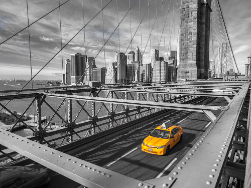 Cab on Brooklyn Bridge, Manhattan, New York Poster Print - Assaf Frank