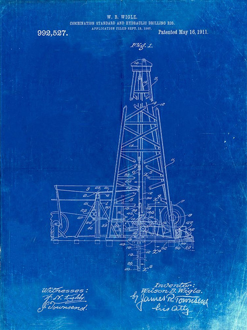 PP886-Faded Blueprint Hydraulic Drilling Rig Patent Poster Poster Print - Cole Borders
