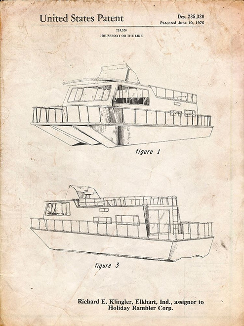 PP884-Vintage Parchment Houseboat Patent Poster Poster Print - Cole Borders