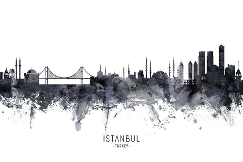 Istanbul Turkey Skyline Poster Print - Michael Tompsett