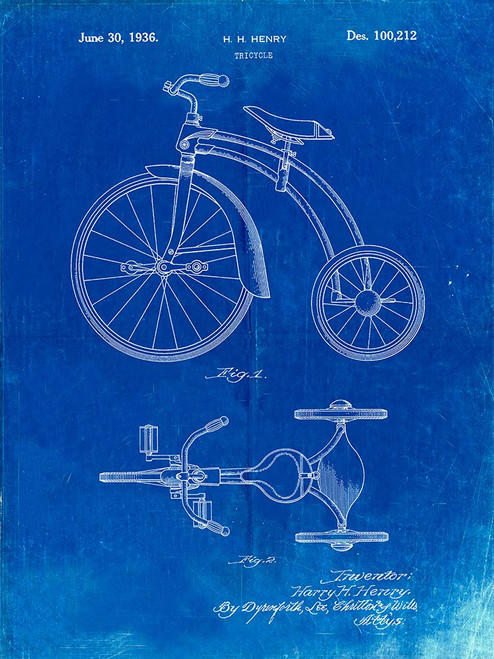 PP1114-Faded Blueprint Tricycle Patent Poster Poster Print - Cole Borders