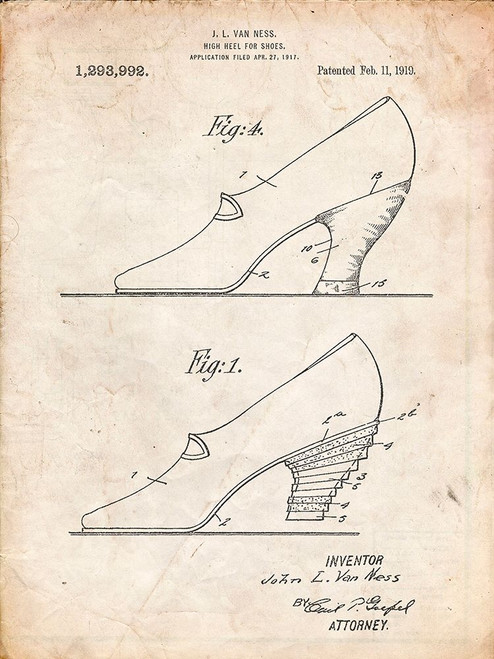 PP879-Vintage Parchment High Heel Shoes 1919 Patent Poster Poster Print - Cole Borders