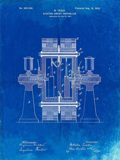 PP423-Faded Blueprint Tesla Electric Circuit Controller Poster Poster Print - Cole Borders