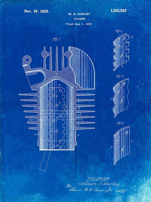 PP869-Faded Blueprint Harley Davidson Cylinder 1919 Patent Poster Poster Print - Cole Borders
