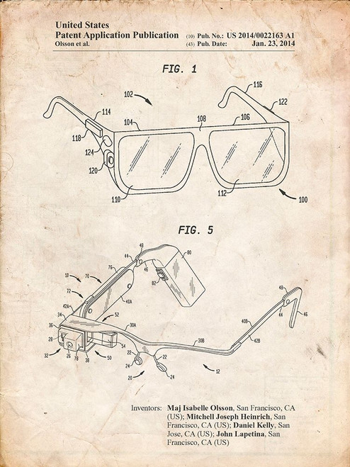 PP861-Vintage Parchment Google Glass Patent Poster Poster Print - Cole Borders