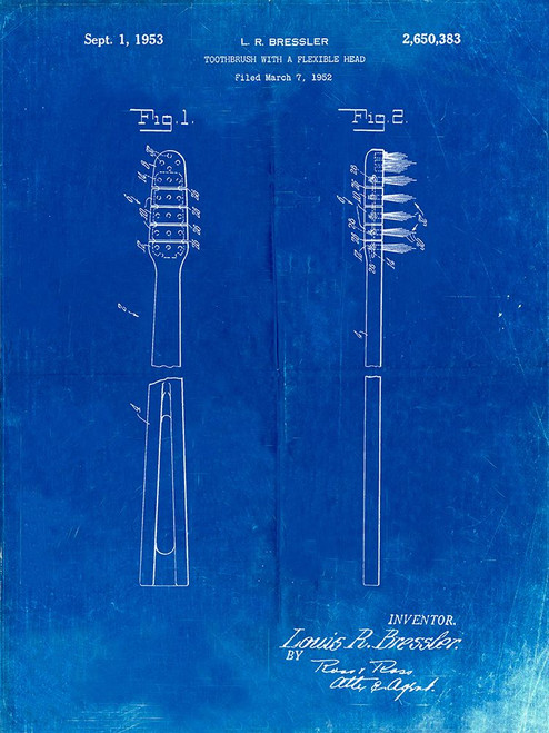 PP1102-Faded Blueprint Toothbrush Flexible Head Patent Poster Poster Print - Cole Borders