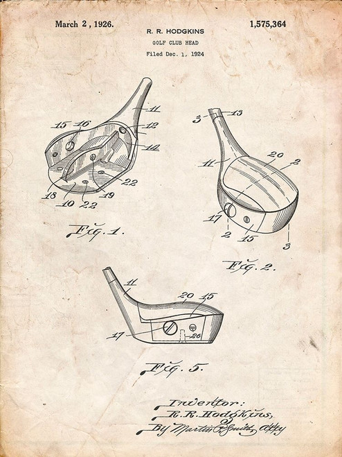 PP858-Vintage Parchment Golf Fairway Club Head Patent Poster Poster Print - Cole Borders