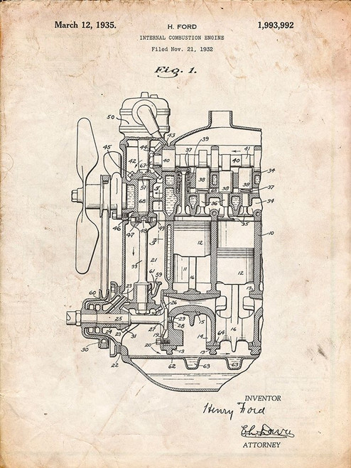 PP843-Vintage Parchment Ford Internal Combustion Engine Patent Poster Poster Print - Cole Borders