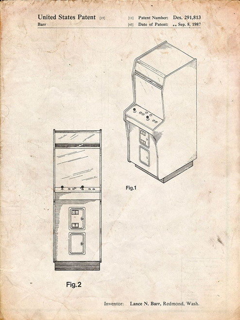 PP357-Vintage Parchment Arcade Game Cabinet Front Figure Patent Poster Poster Print - Cole Borders