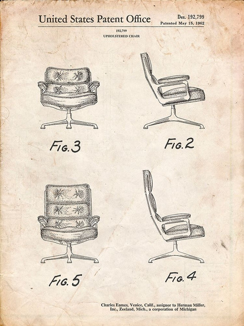 PP421-Vintage Parchment Eames Upholstered Chair Patent Poster Poster Print - Cole Borders