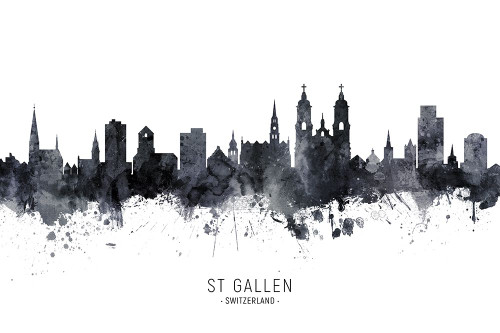 St Gallen Switzerland Skyline Poster Print - Michael Tompsett