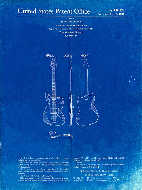 PP417-Faded Blueprint Fender Jazzmaster Guitar Patent Poster Poster Print - Cole Borders