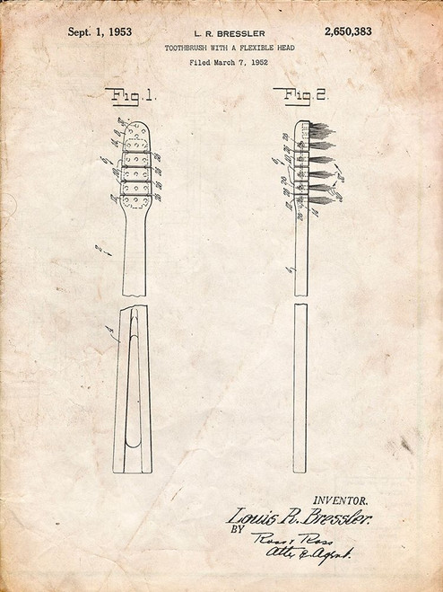 PP1102-Vintage Parchment Toothbrush Flexible Head Patent Poster Poster Print - Cole Borders