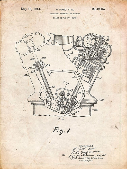 PP844-Vintage Parchment Ford Internal Combustion Engine Poster Poster Print - Cole Borders