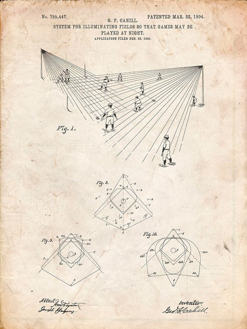 PP416-Vintage Parchment Baseball Field Lights Patent Poster Poster Print - Cole Borders