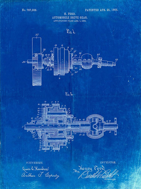 PP840-Faded Blueprint Ford Drive Gear Patent Art Poster Print - Cole Borders