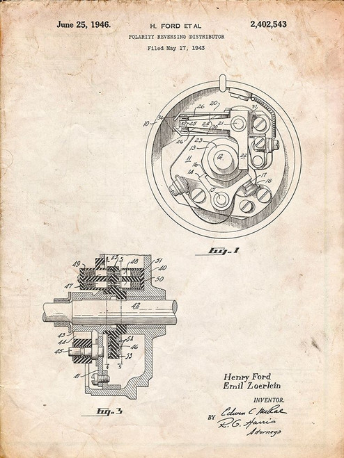 PP839-Vintage Parchment Ford Distributor 1946 Patent Poster Poster Print - Cole Borders