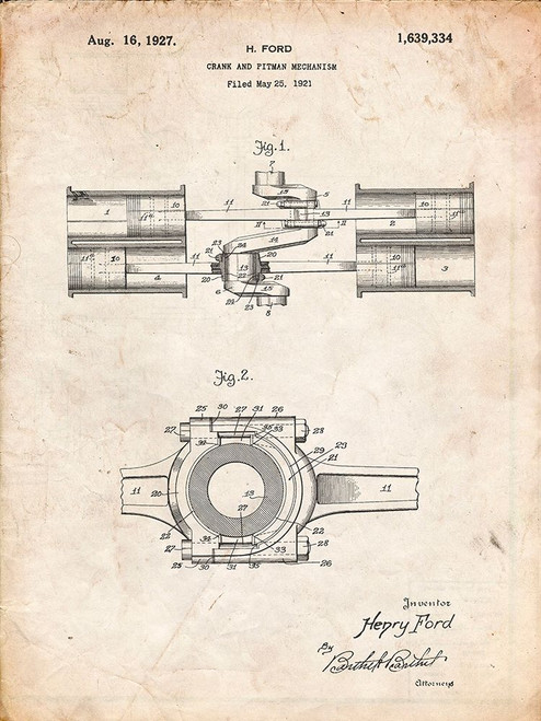 PP837-Vintage Parchment Ford Crank and Pitman Poster Print - Cole Borders