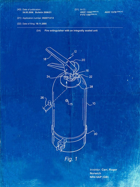 PP396-Faded Blueprint Modern Fire Extinguisher Patent Poster Poster Print - Cole Borders