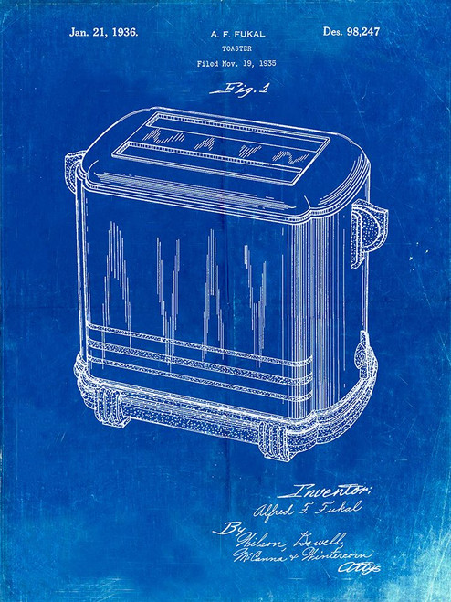PP1100-Faded Blueprint Toaster Patent Art, Vintage Toaster Poster Print - Cole Borders