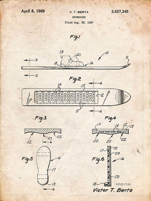 PP358-Vintage Parchment Berta Magnetic Boot Snowboard Patent Poster Poster Print - Cole Borders
