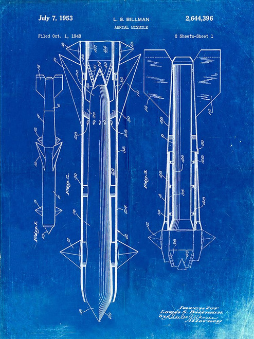 PP384-Faded Blueprint Aerial Missile Patent Poster Poster Print - Cole Borders