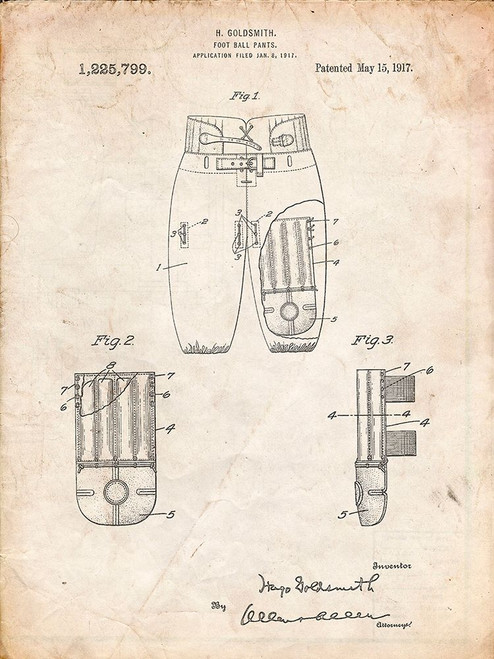 PP828-Vintage Parchment Football Pants Patent Print Poster Print - Cole Borders