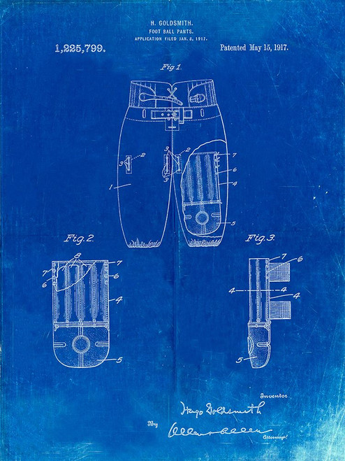 PP828-Faded Blueprint Football Pants Patent Print Poster Print - Cole Borders