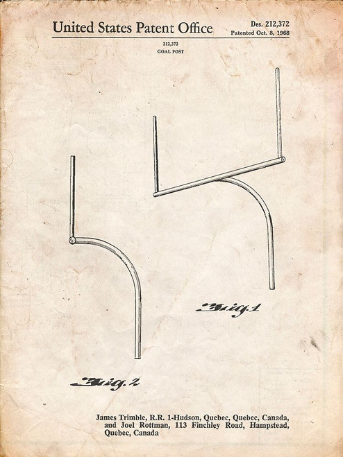 PP825-Vintage Parchment Football Goal Post Patent Print Poster Print - Cole Borders