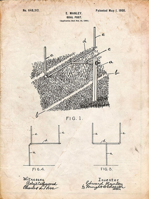 PP826-Vintage Parchment Football Goal Post Poster Poster Print - Cole Borders