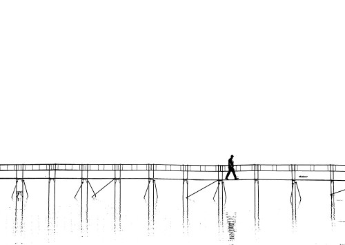 The lonely man on the plank bridge Poster Print - Rank Hans Peter